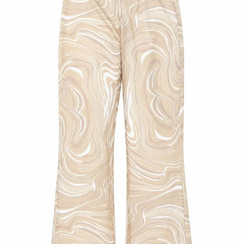 Mochy Women’s Beige Geometric Flared Stretch Trousers XS