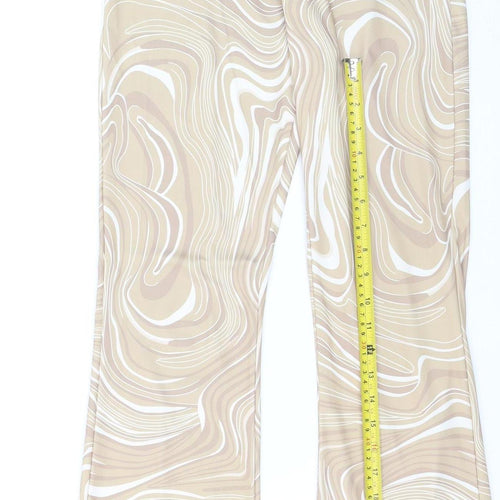 Mochy Women’s Beige Geometric Flared Stretch Trousers XS