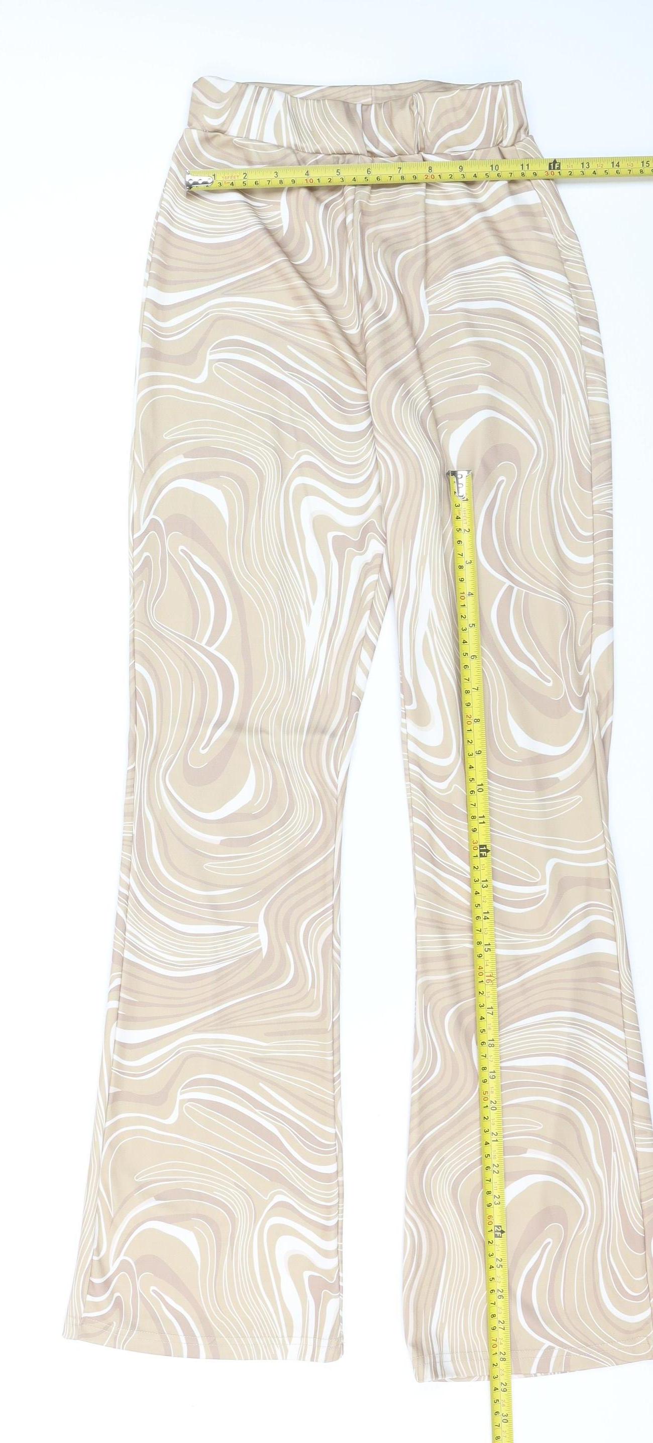 Mochy Women’s Beige Geometric Flared Stretch Trousers XS
