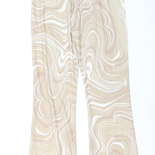 Mochy Women’s Beige Geometric Flared Stretch Trousers XS