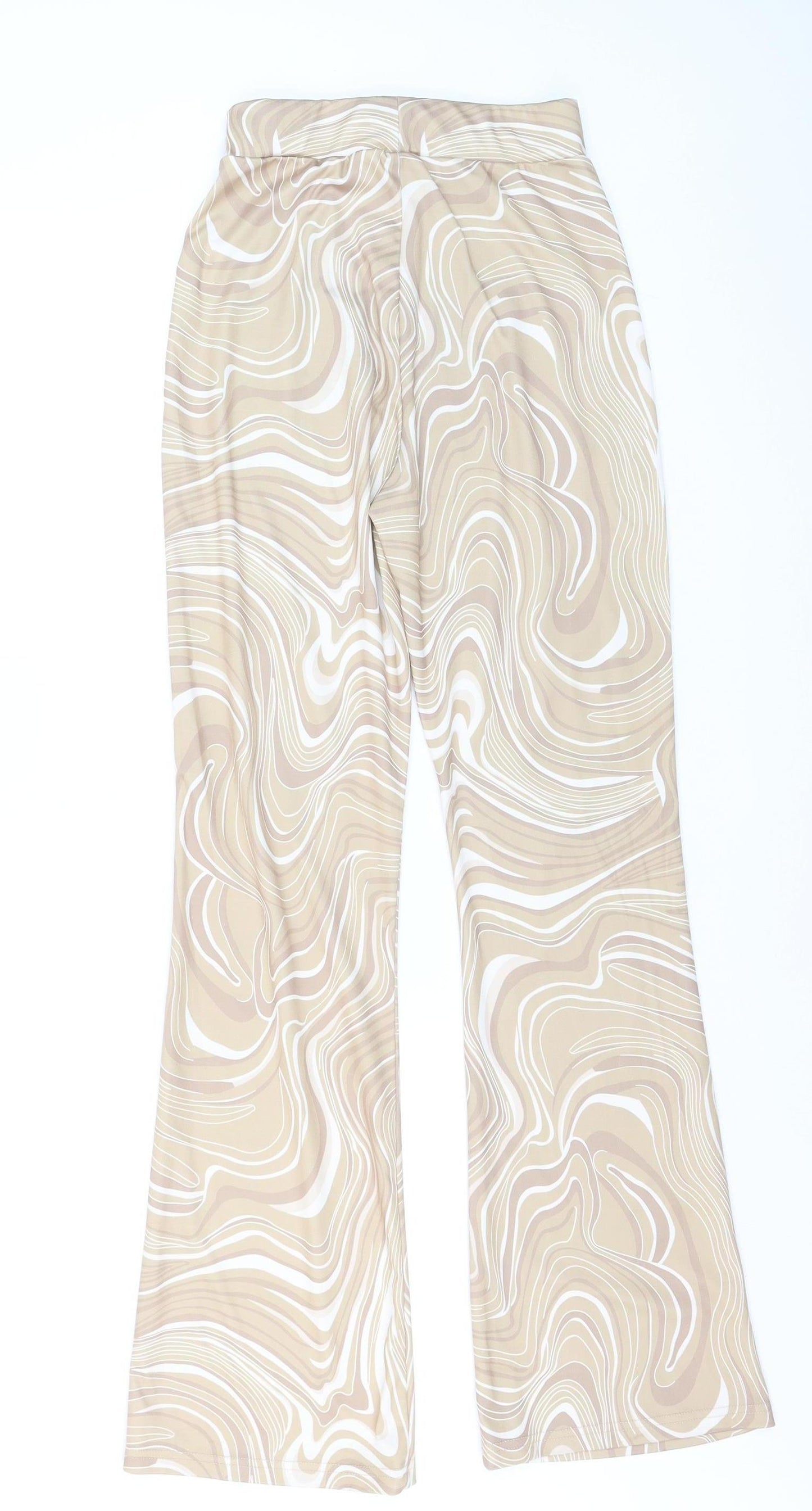 Mochy Women’s Beige Geometric Flared Stretch Trousers XS