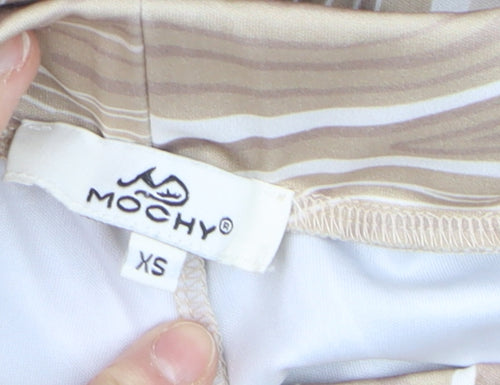 Mochy Women’s Beige Geometric Flared Stretch Trousers XS