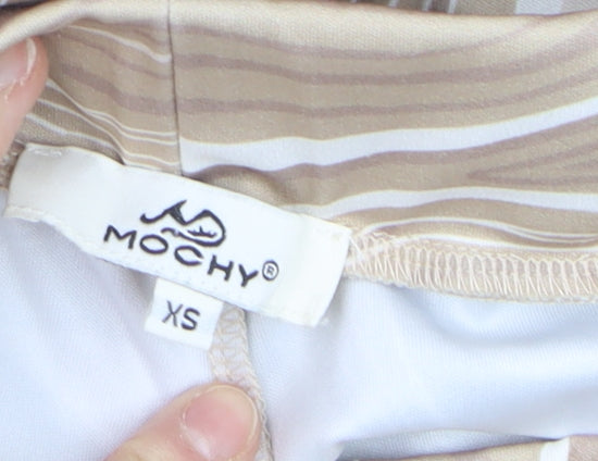 Mochy Women’s Beige Geometric Flared Stretch Trousers XS