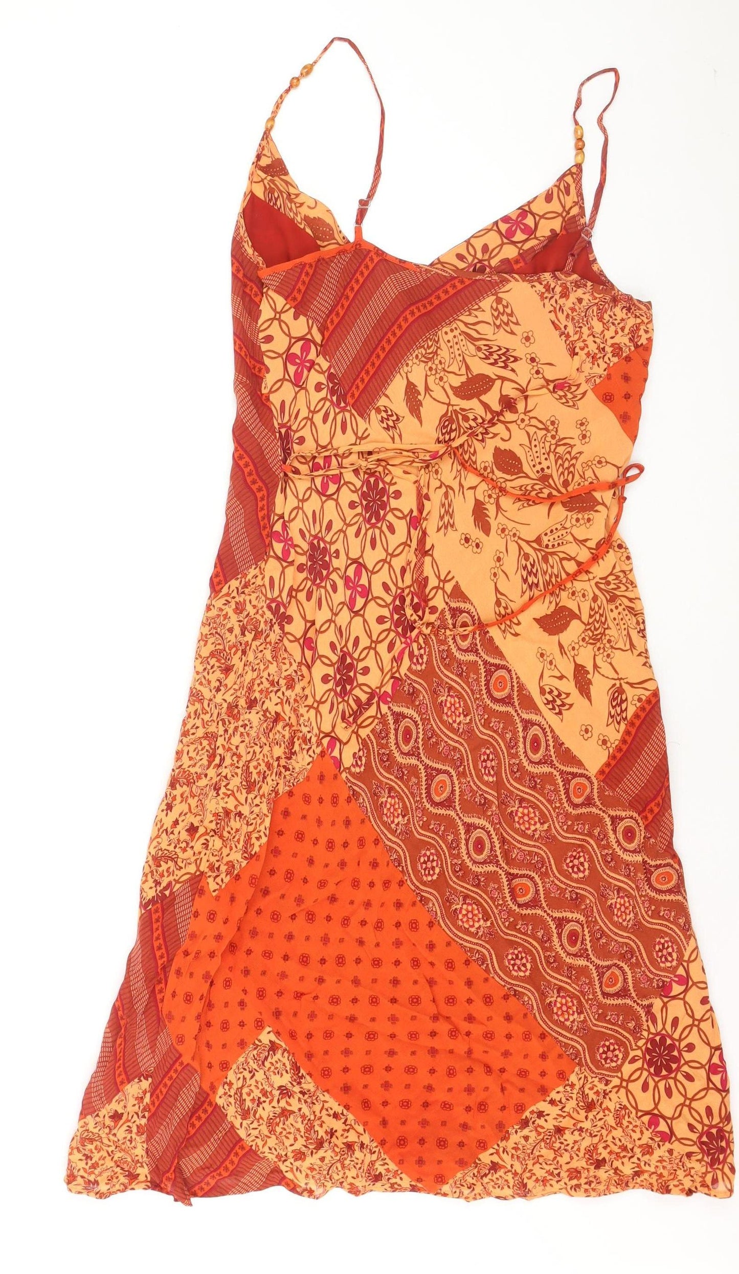 Marks and Spencer Women’s Orange Patchwork Viscose Slip Dress Size 12