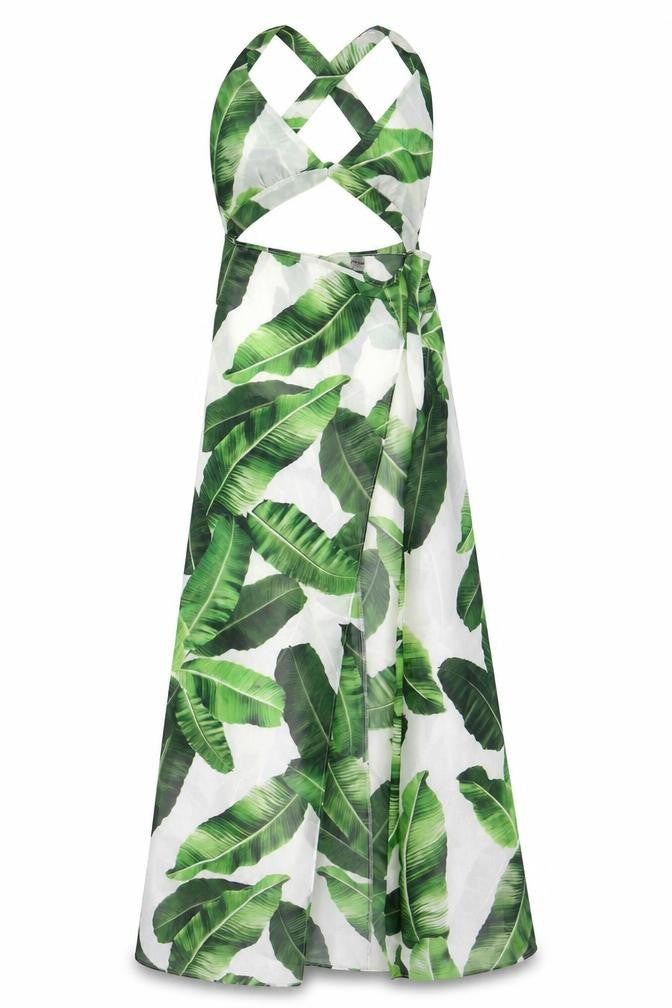 Jaded London Women’s Green Tropical Maxi Halter Dress Size L