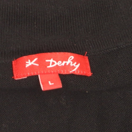 Derhy Women Black Wool Tunic Jumper L Butterfly Print Short Sleeve