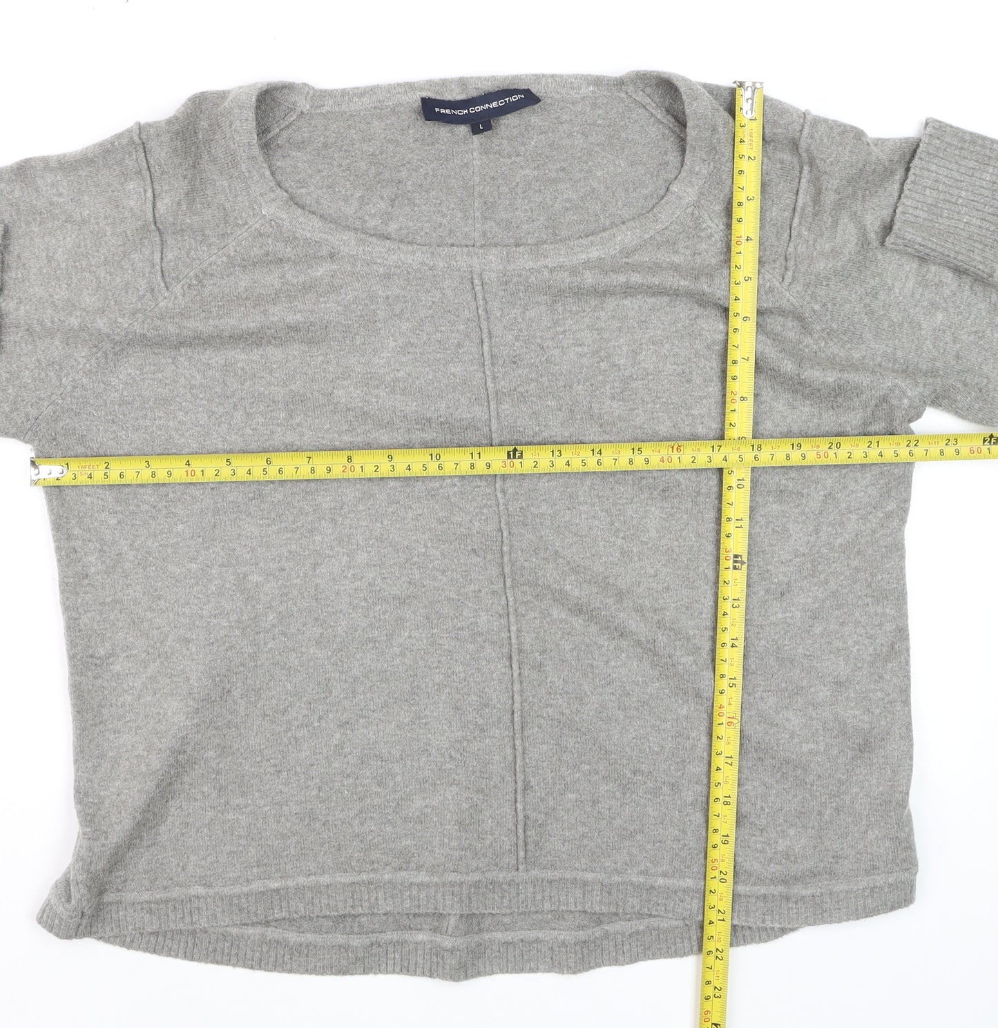 French Connection Women's Grey L Scoop Neck Wool Blend Jumper
