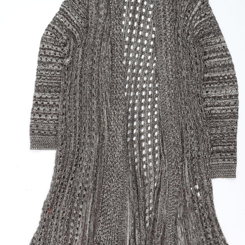 Isle Women’s Brown Open-Knit Long Cardigan L 18-20 Acrylic Cotton Blend