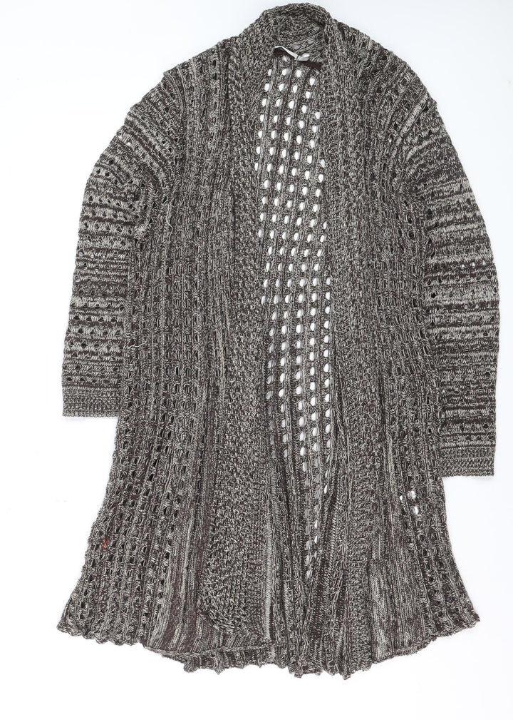 Isle Women’s Brown Open-Knit Long Cardigan L 18-20 Acrylic Cotton Blend