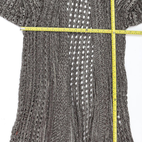 Isle Women’s Brown Open-Knit Long Cardigan L 18-20 Acrylic Cotton Blend