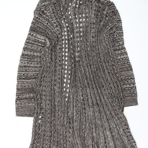 Isle Women’s Brown Open-Knit Long Cardigan L 18-20 Acrylic Cotton Blend