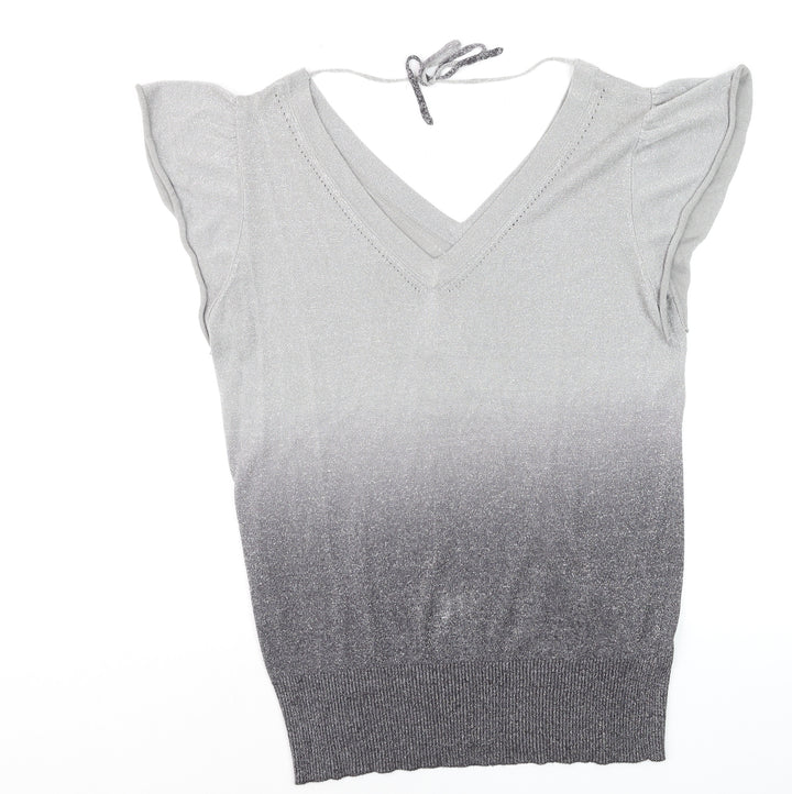 Jasper Conran Womens Grey V-Neck Flutter Sleeve Knit Jumper Size 16