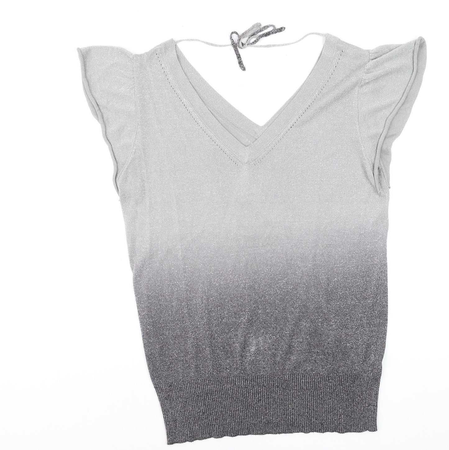 Jasper Conran Womens Grey V-Neck Flutter Sleeve Knit Jumper Size 16