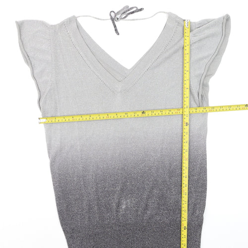 Jasper Conran Womens Grey V-Neck Flutter Sleeve Knit Jumper Size 16