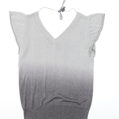 Jasper Conran Womens Grey V-Neck Flutter Sleeve Knit Jumper Size 16