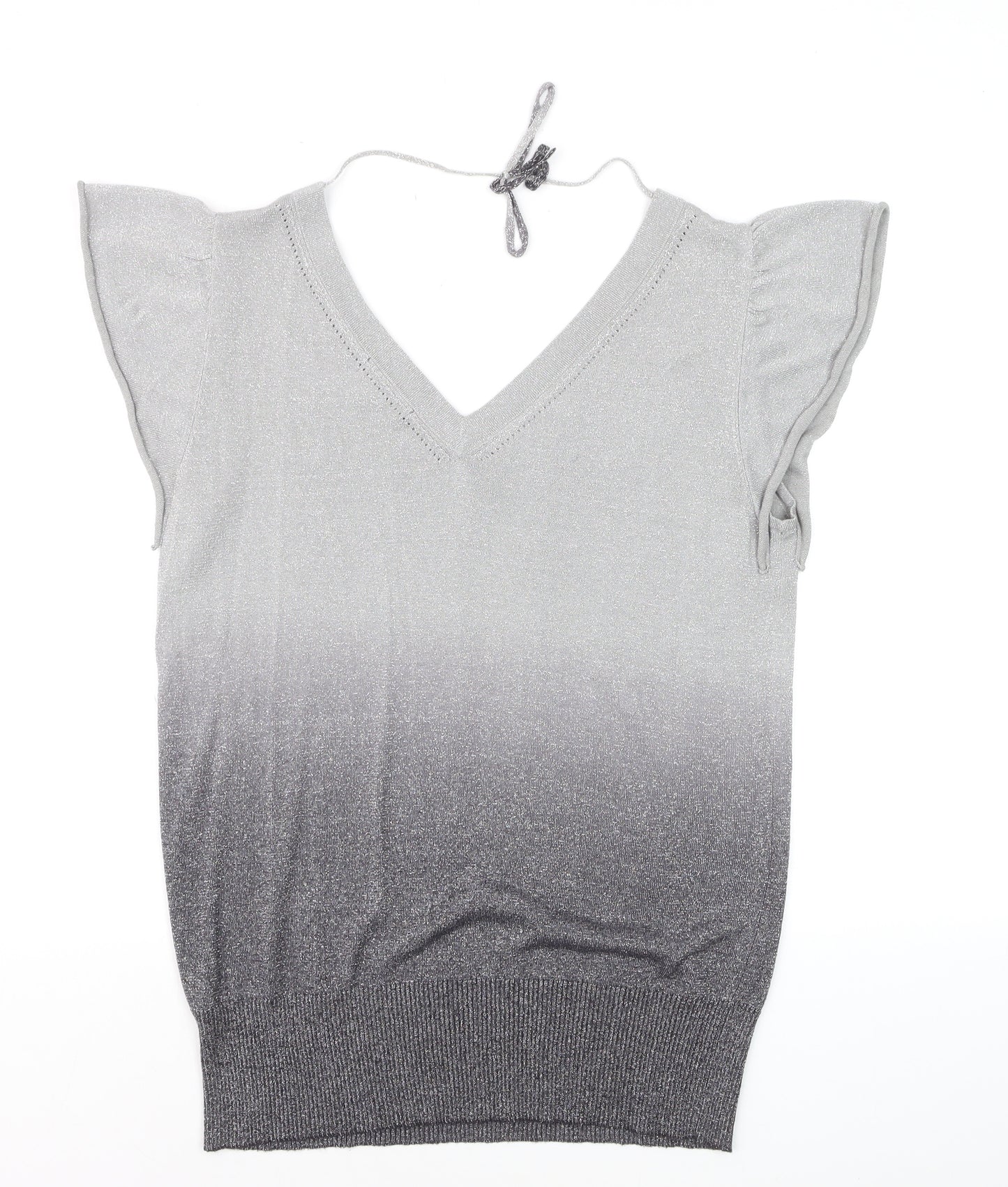 Jasper Conran Womens Grey V-Neck Flutter Sleeve Knit Jumper Size 16