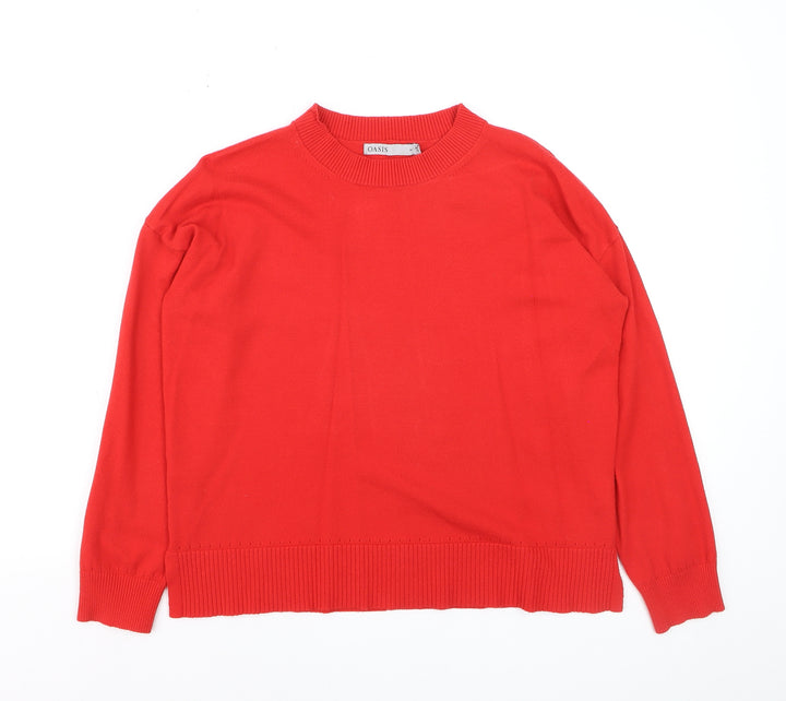 Oasis Women Red Crew Neck Long Sleeve Pullover Jumper M