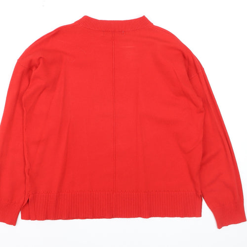 Oasis Women Red Crew Neck Long Sleeve Pullover Jumper M
