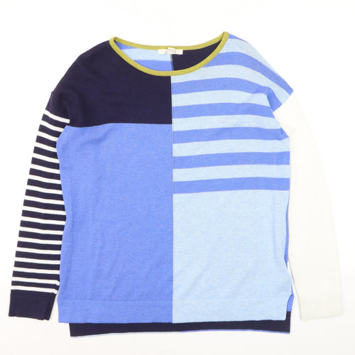 White Stuff Women's Blue Striped Cotton Wool Blend Jumper Size 10