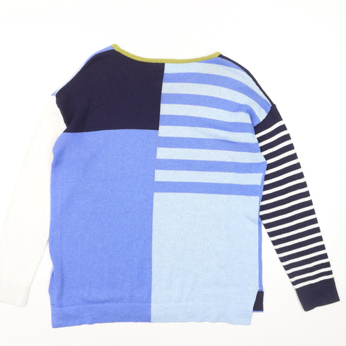 White Stuff Women's Blue Striped Cotton Wool Blend Jumper Size 10