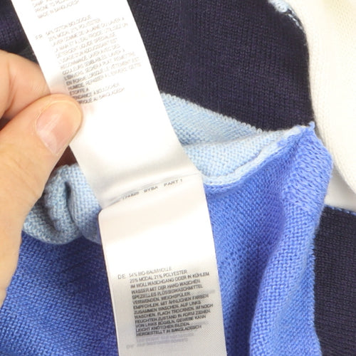 White Stuff Women's Blue Striped Cotton Wool Blend Jumper Size 10