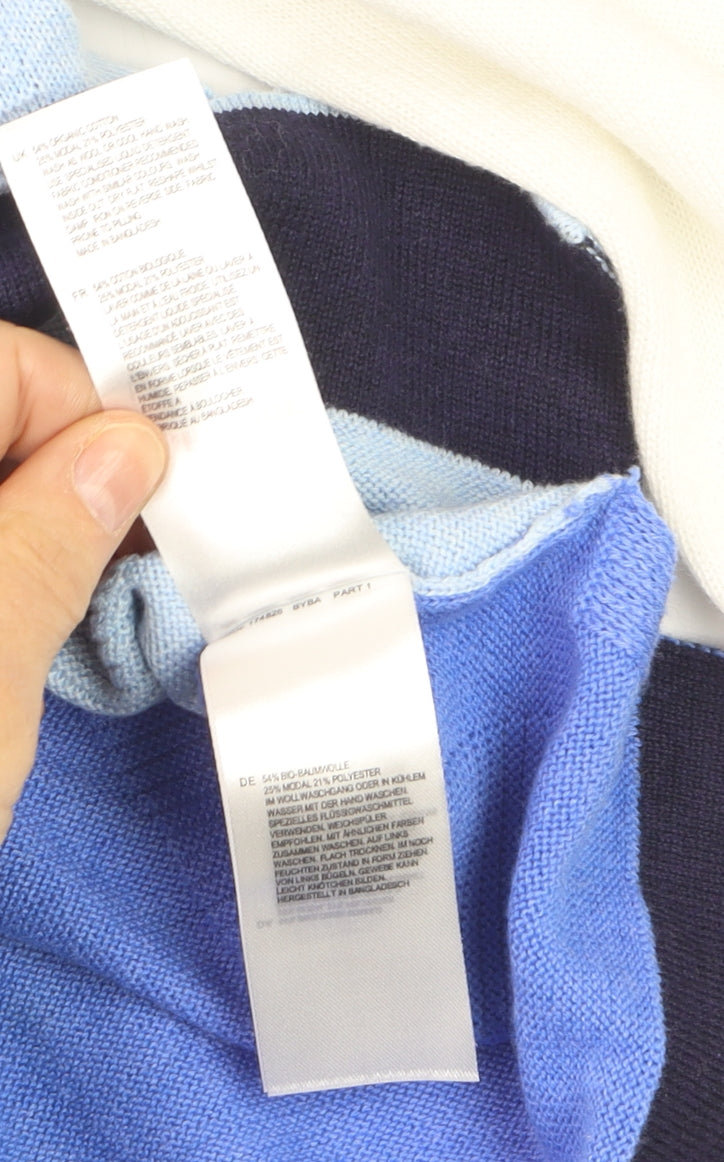White Stuff Women's Blue Striped Cotton Wool Blend Jumper Size 10