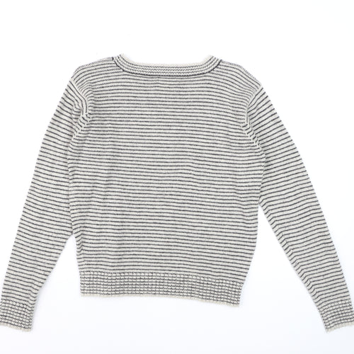 Bellerose Women's Grey Striped Wool Blend Crew Neck Jumper Size M