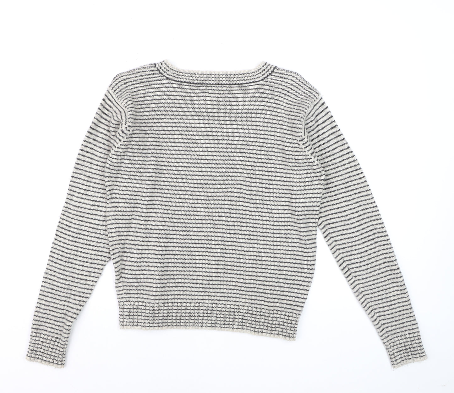 Bellerose Women's Grey Striped Wool Blend Crew Neck Jumper Size M