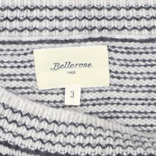 Bellerose Women's Grey Striped Wool Blend Crew Neck Jumper Size M