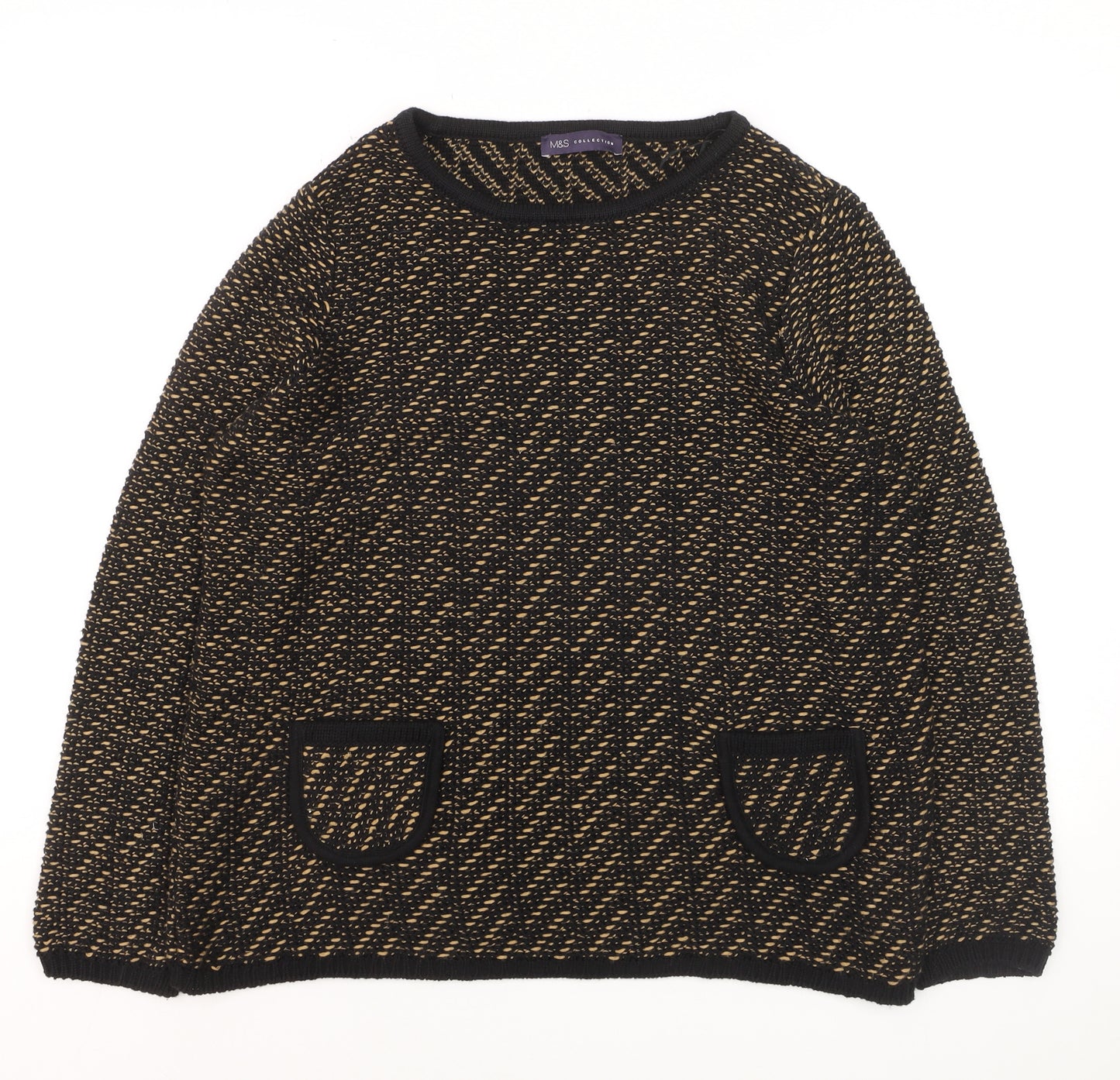 Marks and Spencer Women's Black Knit Jumper Size 16 Crew Neck