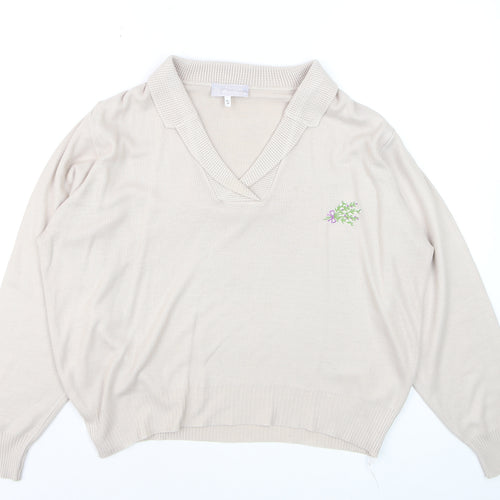 Moffat Woollens Womens Beige V-Neck Acrylic Jumper Size 12