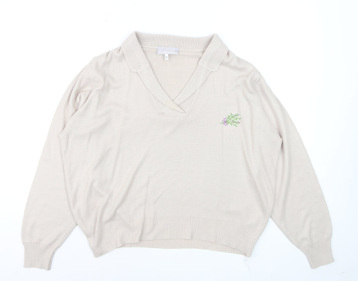 Moffat Woollens Womens Beige V-Neck Acrylic Jumper Size 12