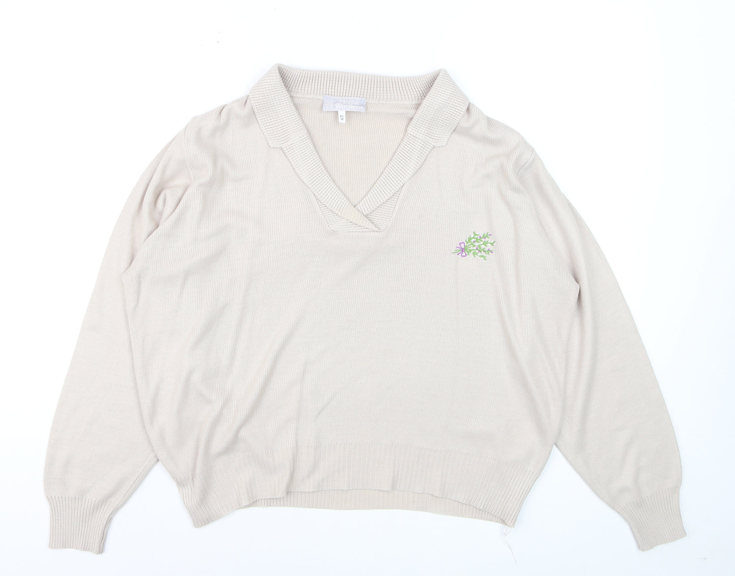 Moffat Woollens Womens Beige V-Neck Acrylic Jumper Size 12