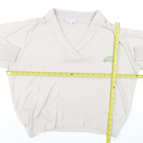 Moffat Woollens Womens Beige V-Neck Acrylic Jumper Size 12