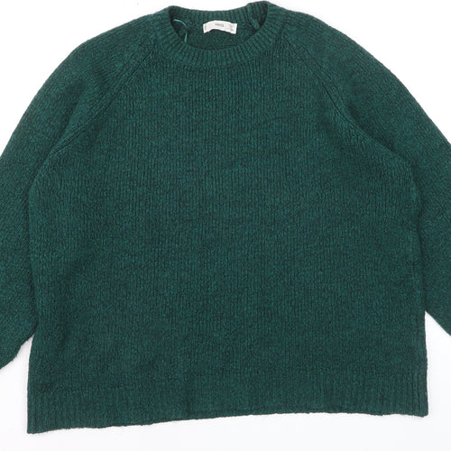MNG Women's Green Crew Neck Chunky Knit Pullover Jumper Size 12