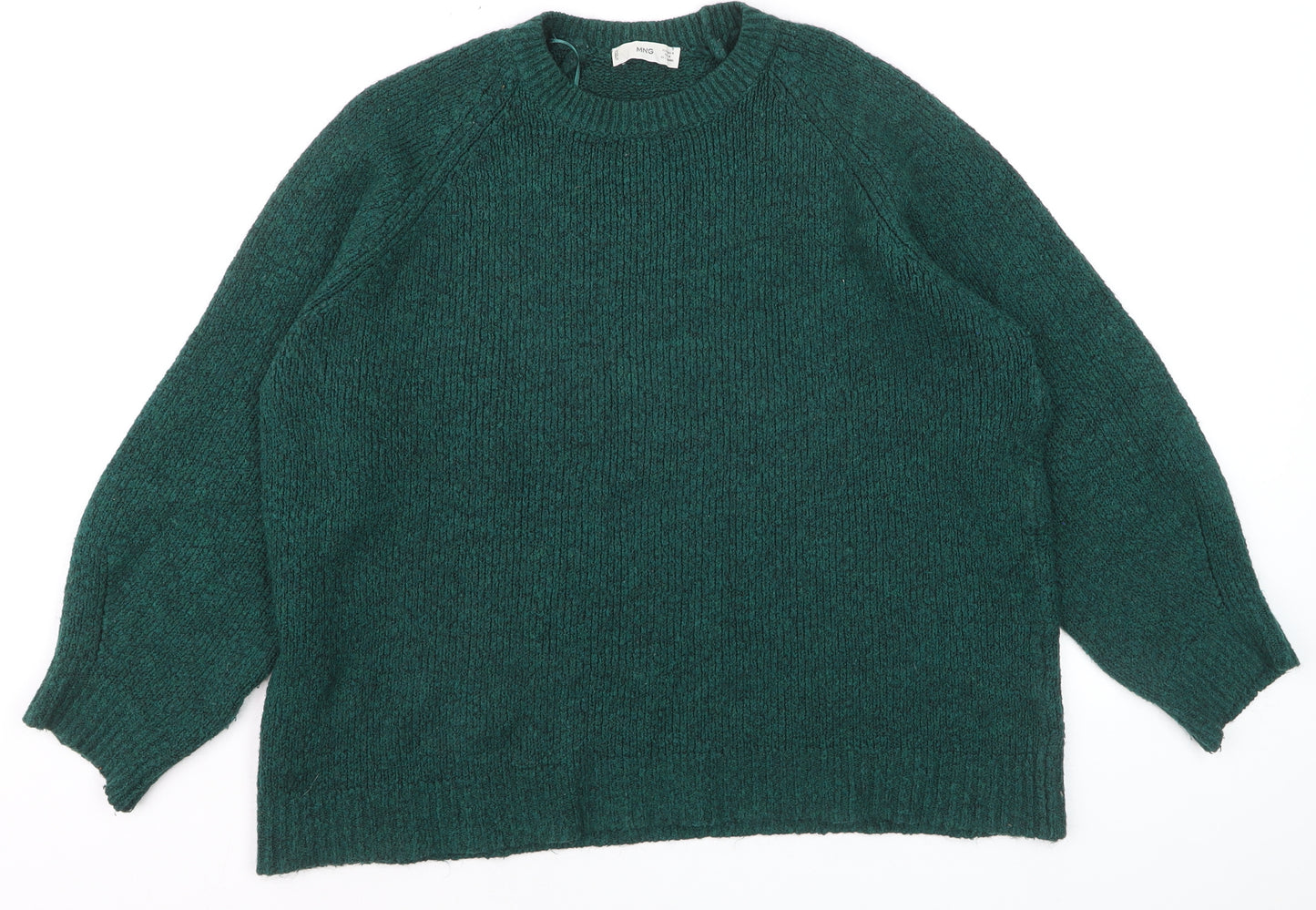MNG Women's Green Crew Neck Chunky Knit Pullover Jumper Size 12