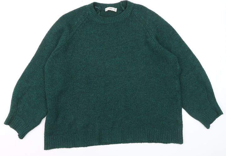 MNG Women's Green Crew Neck Chunky Knit Pullover Jumper Size 12