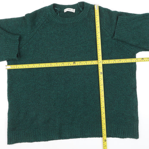 MNG Women's Green Crew Neck Chunky Knit Pullover Jumper Size 12