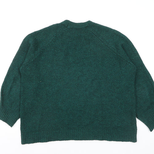 MNG Women's Green Crew Neck Chunky Knit Pullover Jumper Size 12