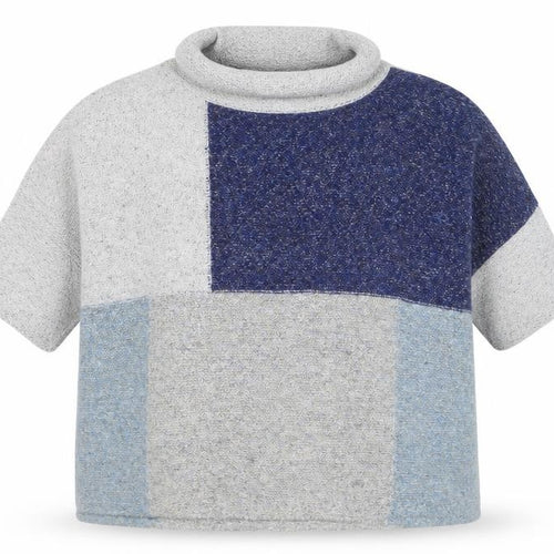 Papaya Women Blue Grey Block Roll Neck Wool Blend Jumper S/M