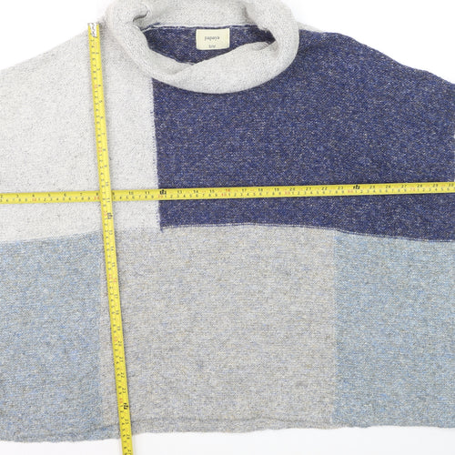 Papaya Women Blue Grey Block Roll Neck Wool Blend Jumper S/M