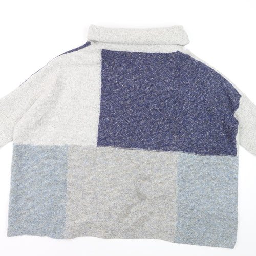 Papaya Women Blue Grey Block Roll Neck Wool Blend Jumper S/M
