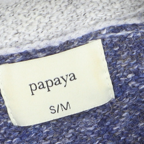 Papaya Women Blue Grey Block Roll Neck Wool Blend Jumper S/M