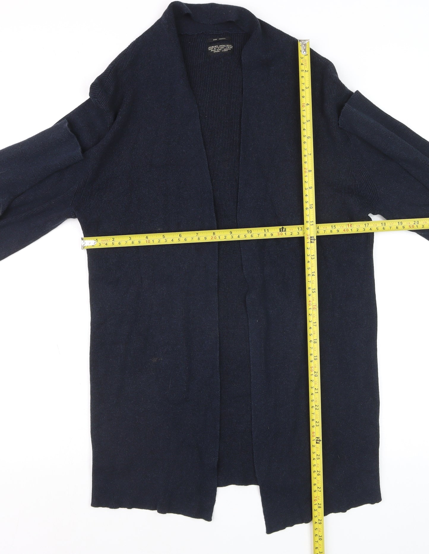AllSaints Women’s Navy Blue Cotton Cashmere Silk Open Cardigan Small