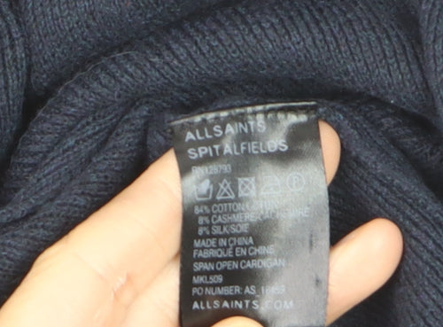 AllSaints Women’s Navy Blue Cotton Cashmere Silk Open Cardigan Small