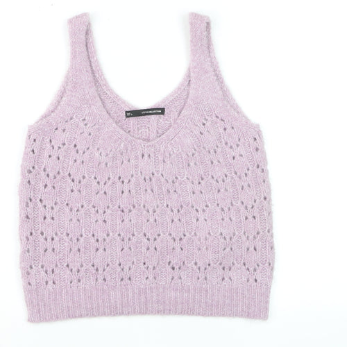 Sfera Women Purple Open-Knit Sleeveless V-Neck Vest Jumper Size 12