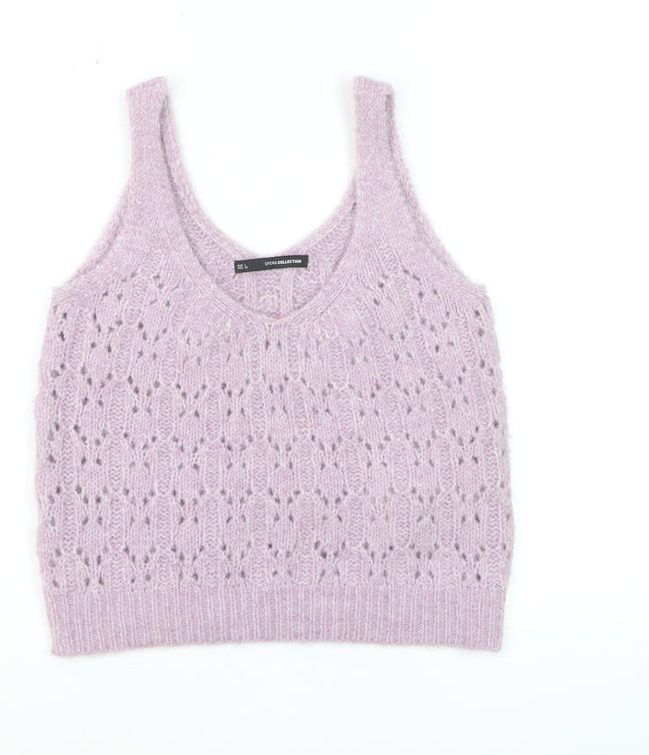 Sfera Women Purple Open-Knit Sleeveless V-Neck Vest Jumper Size 12
