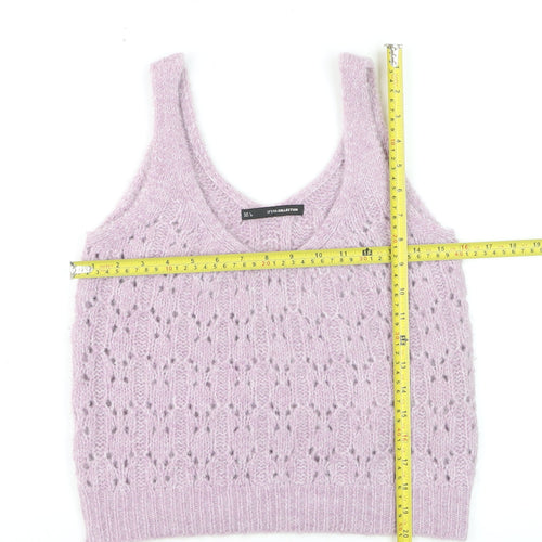 Sfera Women Purple Open-Knit Sleeveless V-Neck Vest Jumper Size 12