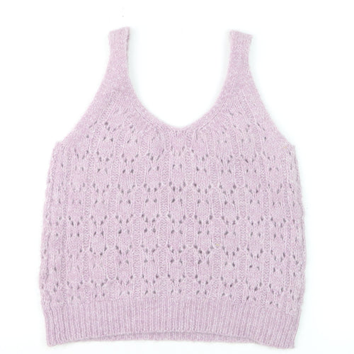 Sfera Women Purple Open-Knit Sleeveless V-Neck Vest Jumper Size 12