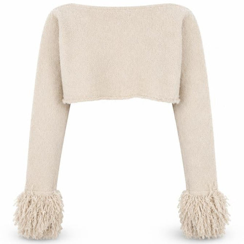 Musera Womens Beige Chunky Knit Fringe Shrug Jumper Size S